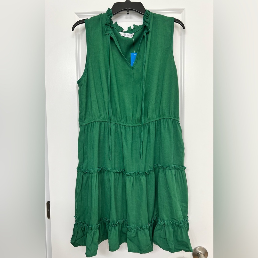 CUPSHE Womens Summer Dress Tie Neck Sleeveless Tiered Ruffle NWT XL Green